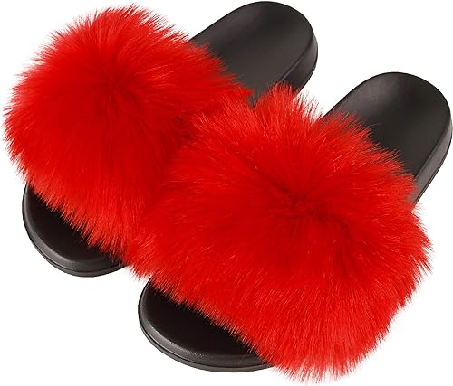 Photo 1 of Size 9- Hangrui Women's Faux Fur Slides, Open Toe Cute Fur Slippers, Comfortable Fur Sandals With Fluffy Fur
