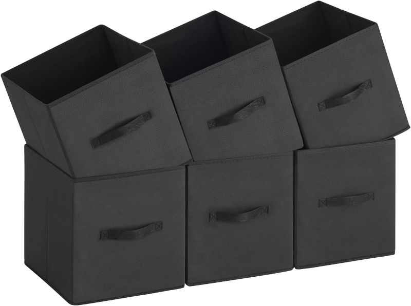 Photo 1 of Set of 6 - Somdot Fabric Storage Bins with Handle, 13 Inch Collapsible Storage Cubes, Foldable Organization Baskets for Closet Shelves Offices Toys,  - Black