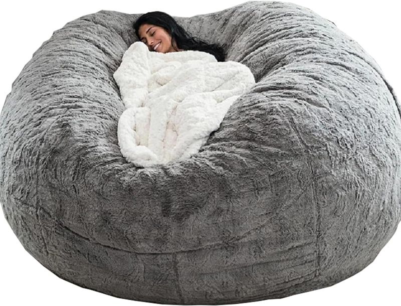 Photo 1 of cjc 5/6/7FT Giant Bean Bag Sofa Living Room Chair Memory Microsuede Soft Protect Cover (5FT 135 * 65cm, Light Grey)