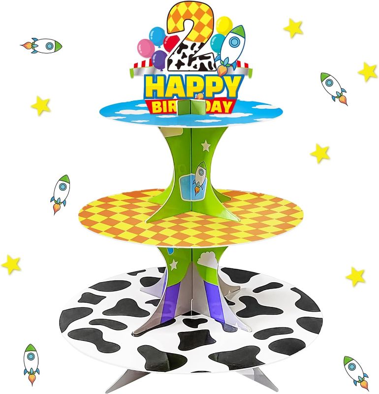 Photo 1 of 2X - 2nd Cartoon Story Cupcake Stand Cardboard Cake Stand Dessert Tower Holder for Toy Theme Baby Shower Birthday Decoration Party Supplies