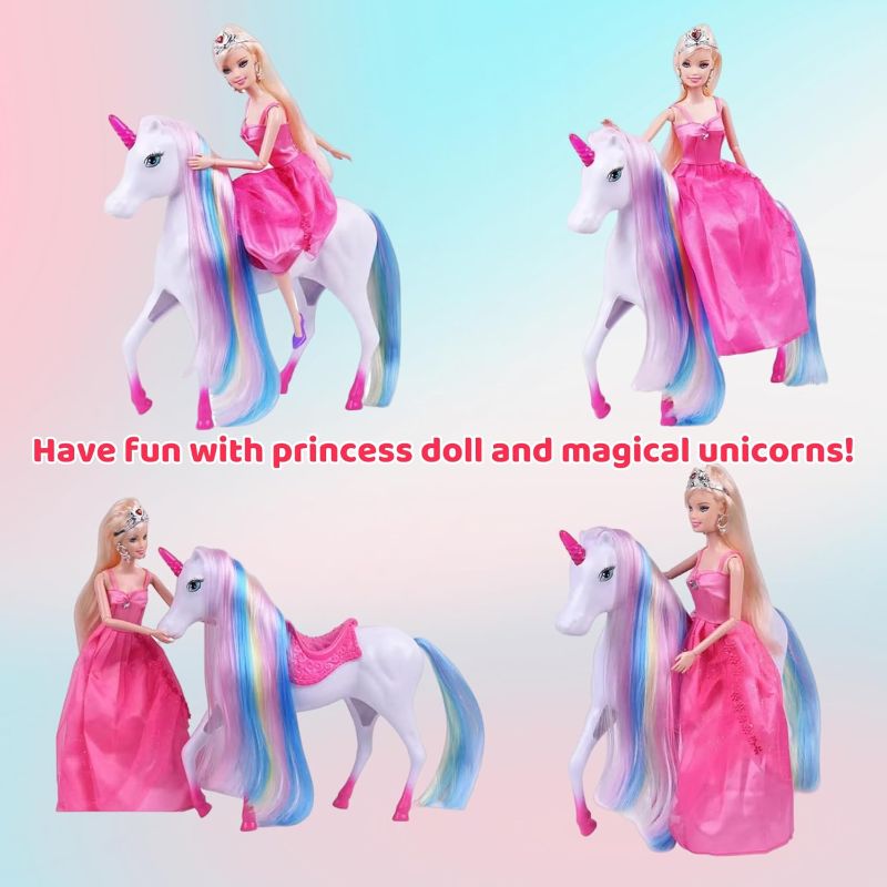 Photo 1 of Princess Doll and Magic Light Unicorn Playset, Princess Unicorn Horse Toys Gifts for Girls Kids Aged 3 4 5 6, Present for Christmas, Birthday