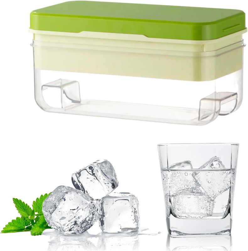 Photo 1 of Large Square Ice Cube Trays with Removable Lids, Stackable Big Ice Trays for Freezer, Foodgrade 8 Calvity Ice Maker Reusable for Whiskey, Cocktails, and Frozen Treats (Green)