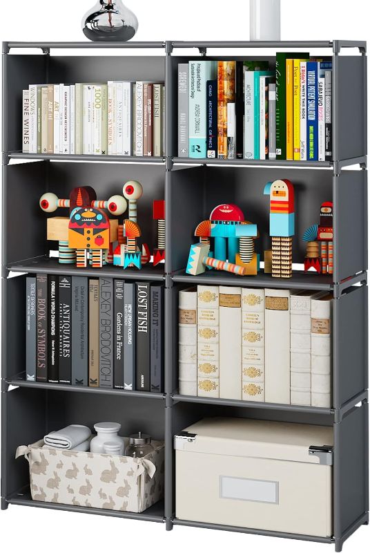 Photo 1 of Bookshelves, Assembled Storage Rack, Bedroom Living Room Vertical Cabinet Bookshelf, Double Row 8-Grid Multi-Functional Storage Equipment (Grey)