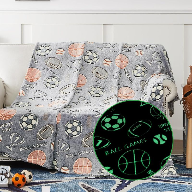 Photo 1 of Glow in The Dark Kids Throw Blanket, Sports Ball Games Soft Fleece Blankets for Boys,50"×60"