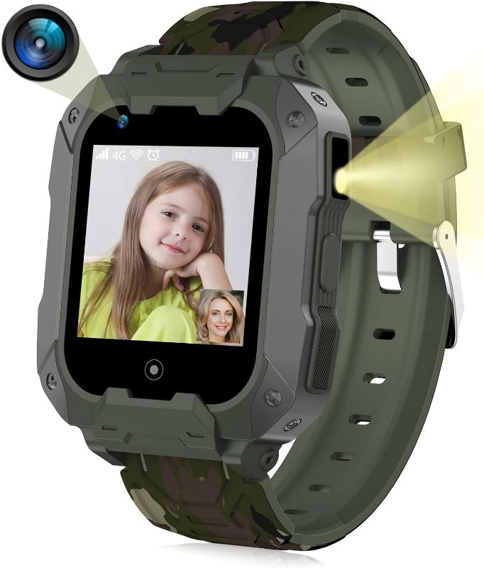 Photo 1 of 4G Kids Smart Watch with GPS Tracker and Calling, HD Touch Screen Kids Cell Phone Watch Combines SMS, Voice, Video Call, SOS, WiFi, Pedometer Function, GPS Tracking Watch for Kids Boys Girls 6-12
