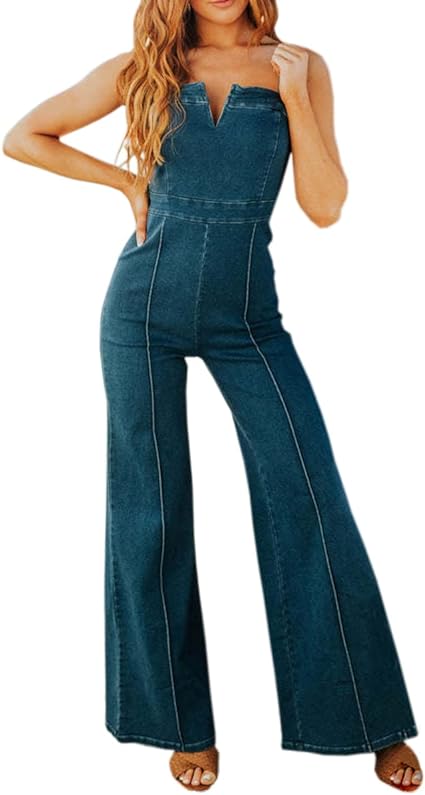 Photo 1 of Size S - Glkaend Denim Jumpsuit for Women Sexy Sleeveless Slim Fit High Waist Fashion Jean Pants Rompers