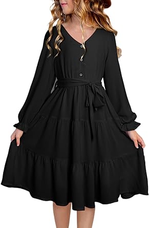 Photo 1 of Size XL - blibean Girl Long Sleeve Dresses Tween Ruffled Tunic Dress with Belt