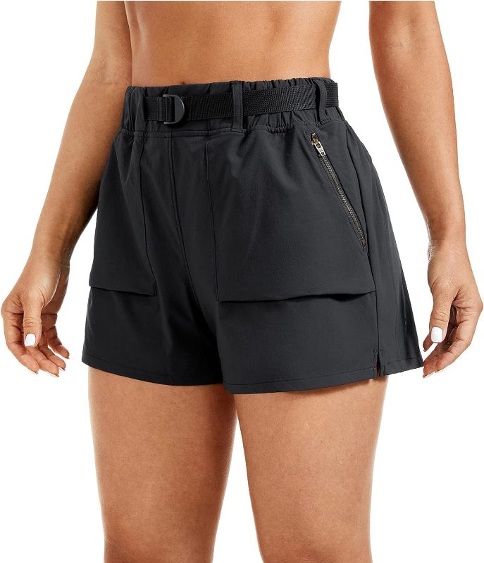 Photo 1 of Size M - CRZ YOGA Women's Waterproof Stretch Hiking Shorts: Mid Rise Summer Outdoor Golf Workout Shorts Zip Pockets with Belt - 3''