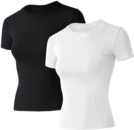 Photo 1 of Size S - Loovoo Women Workout Shirts 2 Pack Athletic Compression Tee Dry Fit Yoga Gym Basic Tops