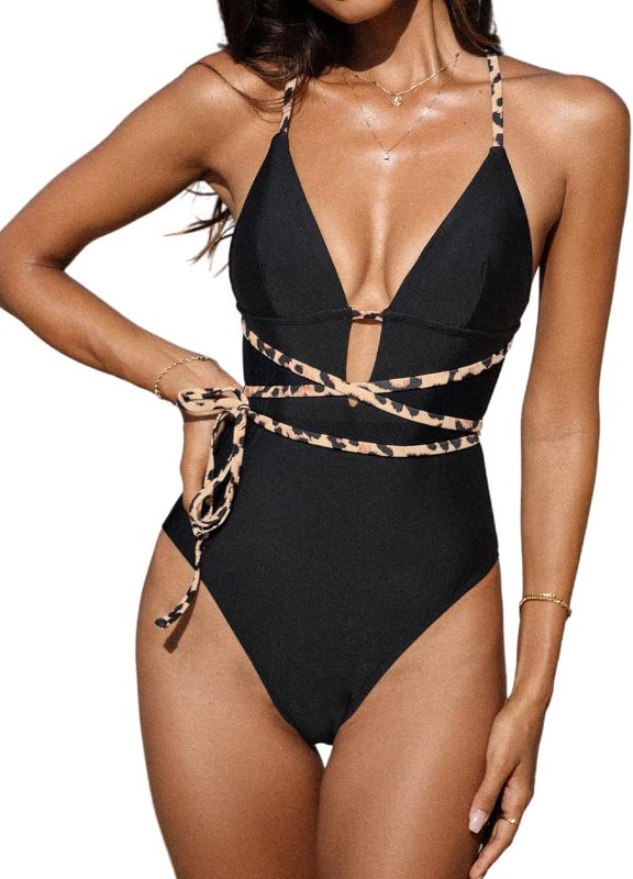 Photo 1 of Size M - CUPSHE One Piece Swimsuit for Women Bathing Suit Plunge V Neck Leopard Strappy Crisscross Self Tie
