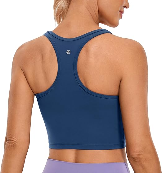 Photo 2 of Size L - CRZ YOGA Butterluxe Womens Y-Back Racerback Longline Sports Bra - Padded Scoop Neck Workout Crop Tank Top with Built in Bra
