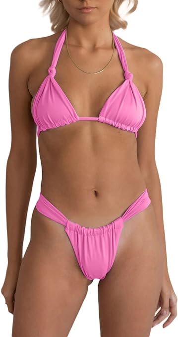 Photo 1 of Size M - Sexy Brazilian Bikini Sets for Women High Cut 2PCS Swimsuit Tie Knot Ruched Swimwear