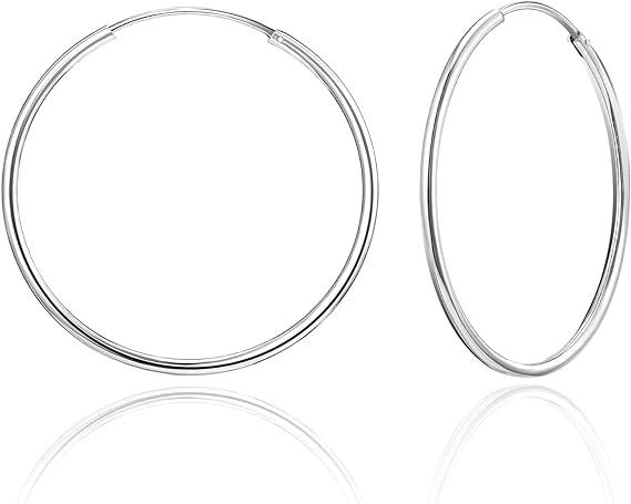 Photo 1 of SWEETV 925 Sterling Silver Hoop Earrings for Women Lightweight Endless Silver Thin Hoops,