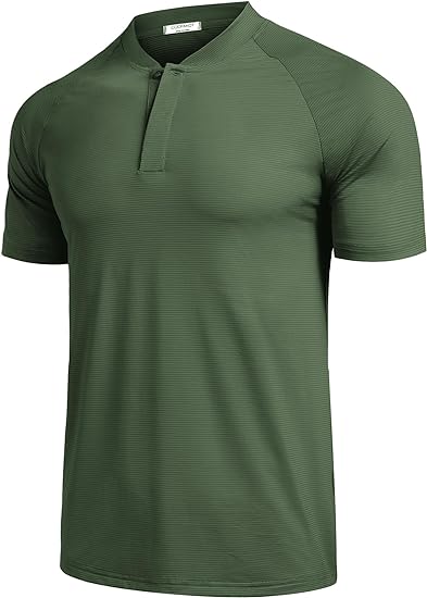 Photo 1 of Size L - COOFANDY Men's Quick Dry Golf Polo Shirts Short Sleeve Henley Shirt Active Athletic Collarless Sports T-Shirts