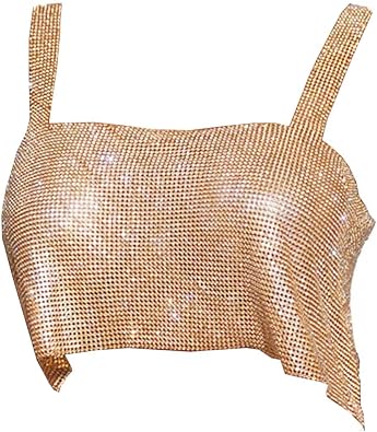 Photo 1 of One Size Fits All - Yokawe Sexy Crop Tops Gold Sparkly Rhinestone Tube Top Sleeveless Y2k Tank Top Party Rave Clubwear for Women