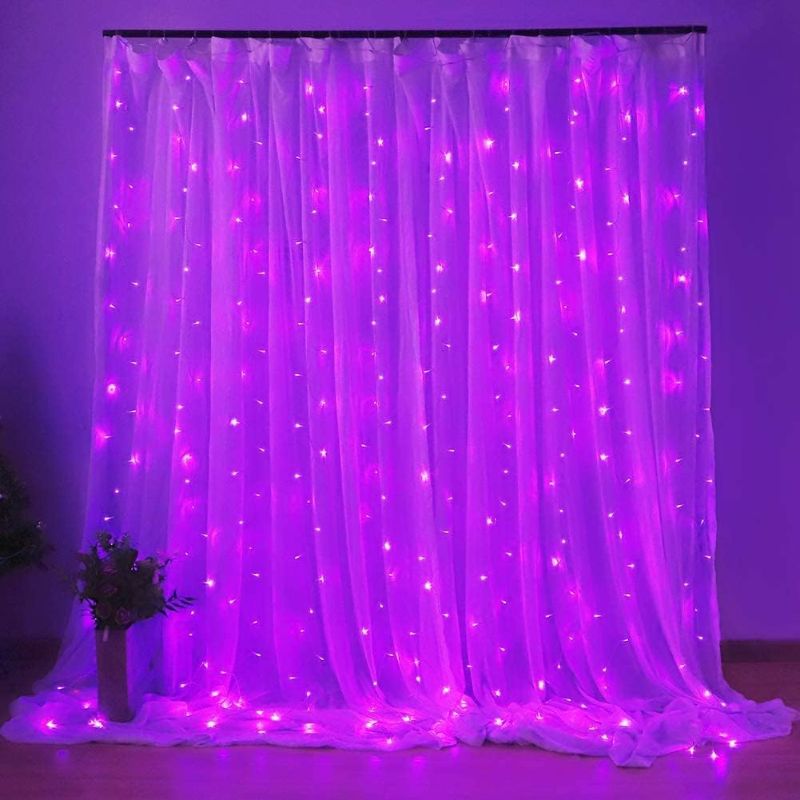 Photo 1 of 400 LED Purple Curtain Lights, 9.8FTx6.6FT Connectable 8 Lighting Twinkle Modes Halloween Curtain String Lights for Party Patio Garden Wedding Halloween Decorations (Purple)