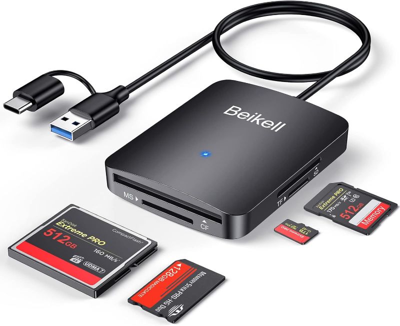 Photo 1 of (Cards Not Included) SD Card Reader, Beikell 4 in 1 Dual Connector (USB&USB C) USB C to Micro SD Memory Card Reader OTG Adapter -Supports SD/SDHC/SDXC/MMC/Micro SDXC/MS/MS Pro/CF, Compatible with Windows, OS