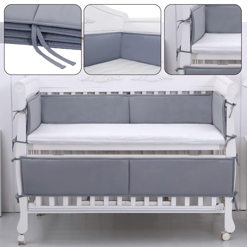 Photo 1 of 4 Sides Mesh Liner Breathable Baby Crib Liner Cotton Bum-per Pads for Boys Girls (GRAY-TT)