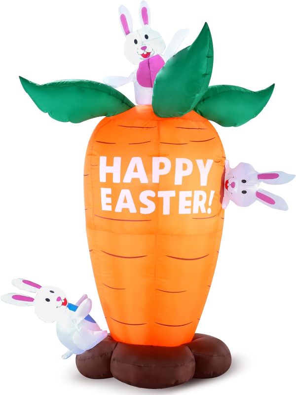 Photo 1 of 6 FT Easter Inflatable Carrot and Bunny, Blow Up Easter Decoration with Build-in LED Lights for Easter Party, Indoor, Outdoor, Yard, Garden, Lawn Décor