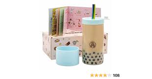 Photo 1 of BobaGO Reusable Boba Cup with Straw, Bubble Tea Cup with Recipe Book, Reusable Boba Cups with Lids, Boba Tumbler, Boba Tea Cup and Boba Jar, Bubble Tea Gift Set with Cup 17 ounce… (Sky Blue, 20oz)