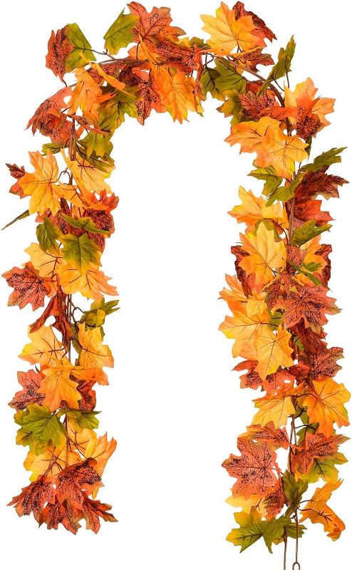 Photo 1 of Lvydec 2 Pack Maple Leaves Fall Garland Clearance - 6ft/Strand Artificial Fall Foliage Garland Colorful Autumn Decoration for Home Wedding Party Thanksgiving