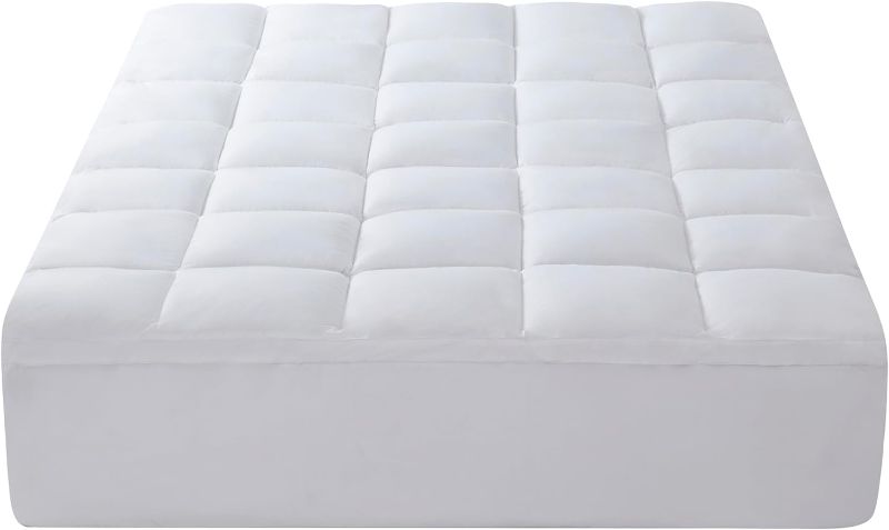 Photo 1 of Full Size Mattress Topper Extra Thick Pillow Top 3D Fiber Fill Mattress Topper with 100% Cotton Cover - Enhance Sleep Quality with Pressure Relief and Temperature Regulation, Full