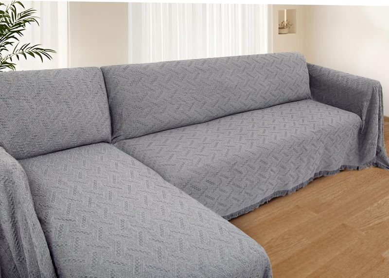 Photo 1 of Sectional Couch Covers for Sectional Sofa 2 Piece Couch Cover Blankets Sofa Covers L Shape Sectional Couch Cover Furniture Protector (Dark Grey, X-Large)