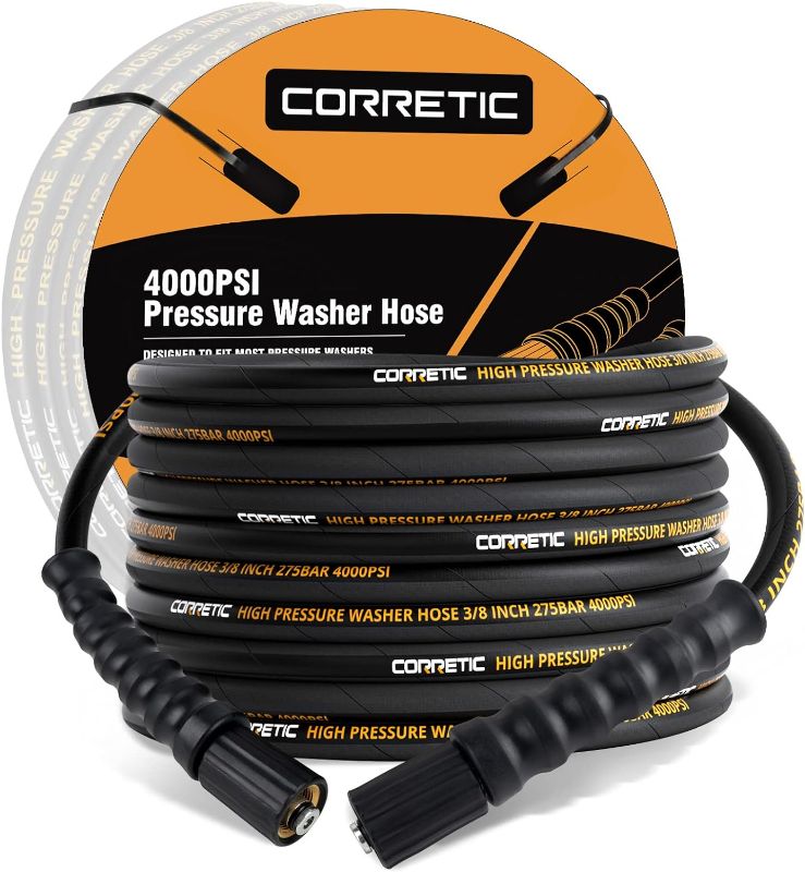 Photo 1 of Pressure Washer Hose 30 FT x 3/8 Inch 4000 PSI, Kink Resistant Power Washers Hose Replacement, M22-14mm Brass Thread, High Tensile Wire Braided
