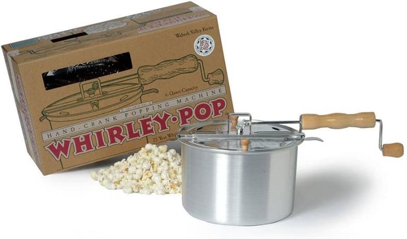 Photo 1 of Original Whirley Pop Popcorn Maker- Silver 6 Qt Aluminum Popcorn Maker with Metal Gear, Wabash Family Farms, With Included Good Time Guide