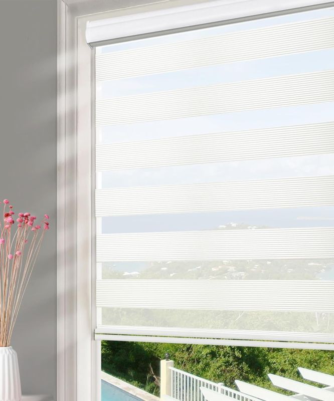 Photo 1 of Homebox Zebra Blinds for Indoor Windows, Roller Window Shades Light Filtering Sheer Light Control 34 Inch Wide Blinds for Kitchen Bathroom, 34" W x 72" H White