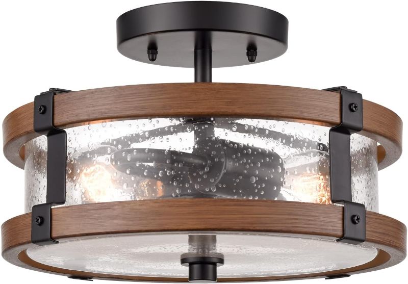 Photo 1 of Farmhouse 2-Light Ceiling Light Fixture, Semi Flush Mount Ceiling Light with Seeded Glass Shade, Rustic Retro Ceiling Lamp for Kitchen Hallway Entryway