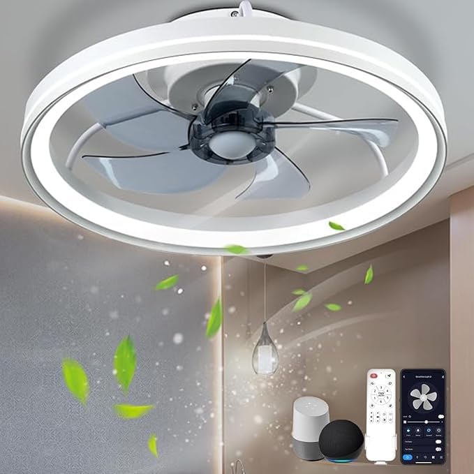 Photo 1 of WiFi Low Profile Ceiling Fan With Light, Smart Ceiling Fan Compatible with Alexa and Google Assistant,Bladeless 3 Color 6 Speeds Flush Mount Ceiling Fans With Lights