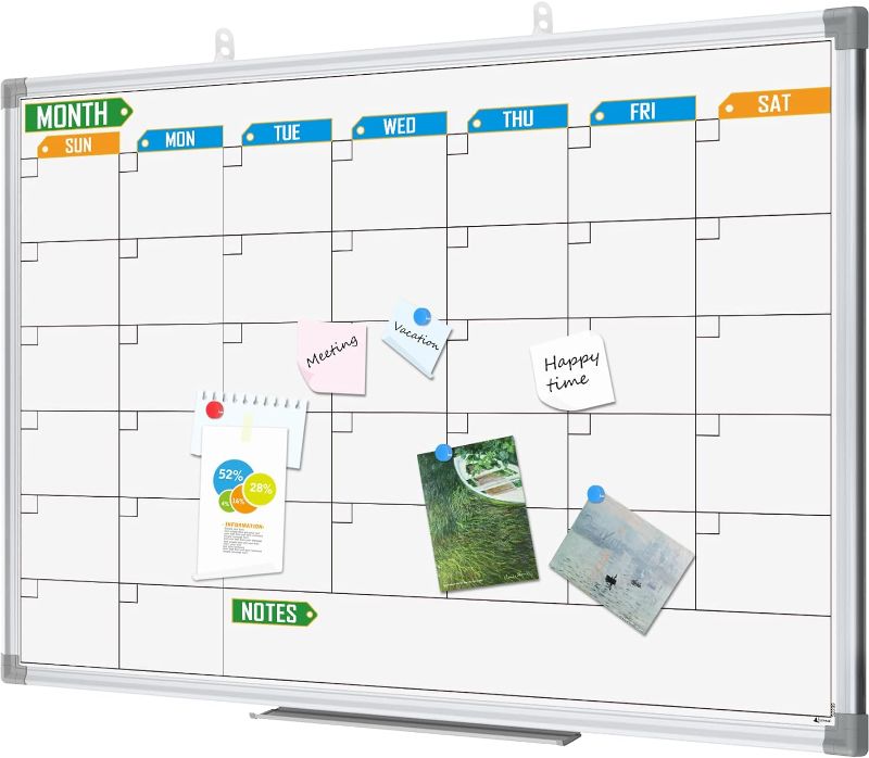 Photo 1 of Lockways Dry Erase Calendar Whiteboard, White Board Calendar Monthly 24" x 18", Wall-Mounted Aluminum Framed Calendar Board