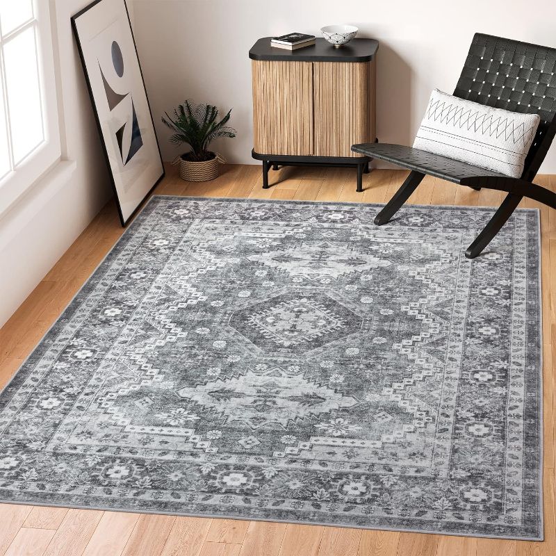Photo 1 of Rugland 8x10 Area Rugs - Stain Resistant Washable Rug, Anti Slip Backing Rugs for Living Room, Vintage Tribal Area Rugs(TPR07-Grey, 8'x10')