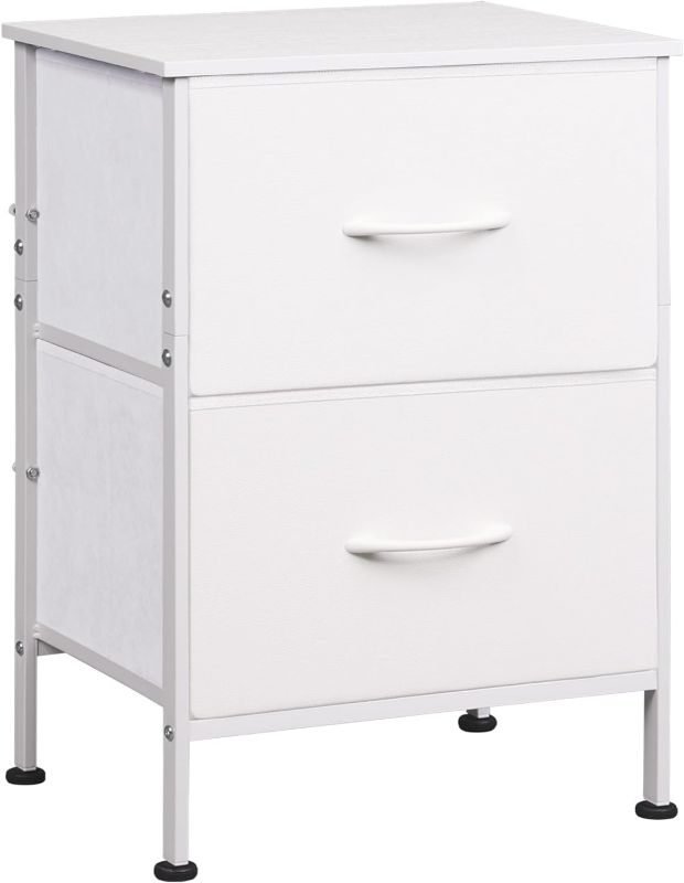 Photo 1 of WLIVE White Nightstand, Night Stand with 2 Drawers, Small Dresser for Bedroom, Bedside Furniture, College Dorm, End Table with Fabric Bins, Dormitory, Size L
