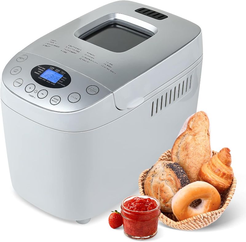 Photo 1 of 3.5LB Bread Maker Machine 15-in-1 Automatic Bread Machine with Dual Kneading Paddles Breadmaker with Touch Panel&LCD Display,Gluten Free Setting,3 Loaf Sizes 3 Crust Colors,White