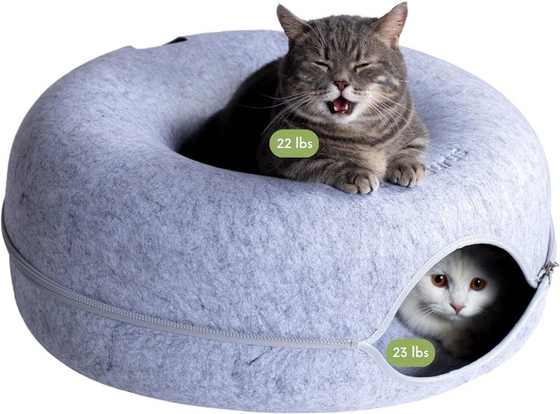 Photo 1 of Peekaboo Cat Cave for Multiple & Large Cats Up to 30 Lbs, Scratch Detachable & Washable Tunnel Bed (Light Gray, Large)