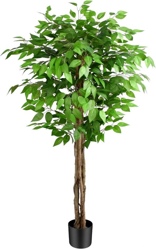 Photo 1 of 5ft Ficus Artificial Trees with Natural Curved Trunks, 60" Tall Lush Faux Tree for Home Decor Indoor, Green Lifelike Fake Ficus Tree Artificial Plants