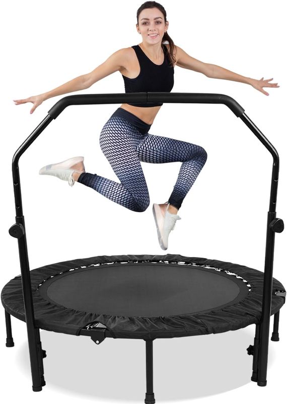 Photo 1 of 48" Mini Rebounder Trampoline, Fitness Trampoline with Adjustable Foam Handrail, Foldable Exercise Trampoline Jumping Cardio Trainer Workout for Adults, Max Load 440lbs