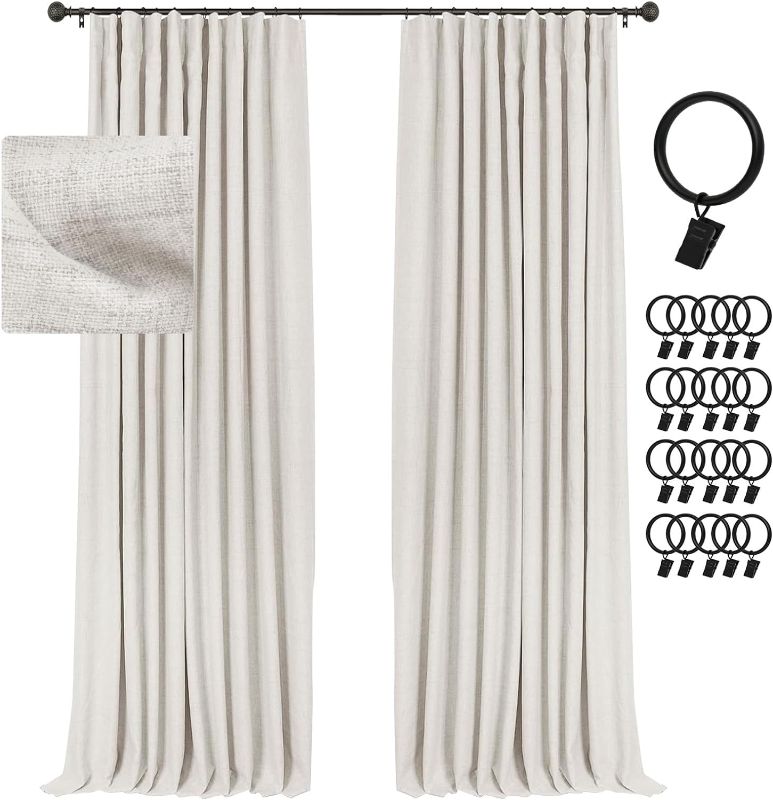 Photo 1 of INOVADAY Linen 100% Blackout Curtains 108 Inch Length 2 Panels Set Textured Thermal Insulated Curtain Drapes for Bedroom Living Room - Beige, W50 x L108