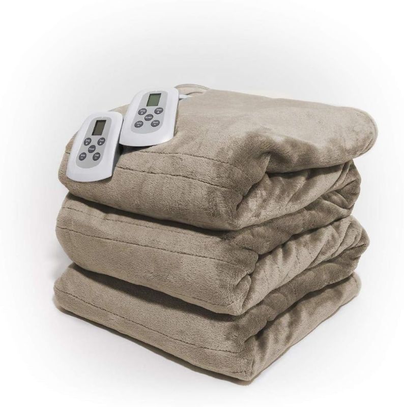 Photo 1 of Westerly Queen Size Microplush Electric Heated Blanket with Dual Controllers, Beige