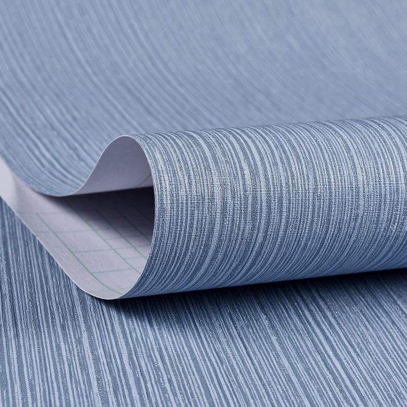 Photo 1 of Haimin Grasscloth Wallpaper Textured 24in X 393in Fabric Contact Paper Grey Blue Wall Paper Textured Linen Wallpaper Peel and Stick Self-Adhesive Thick Vinyl Embossed Film Wallpaper (Gray Blue)