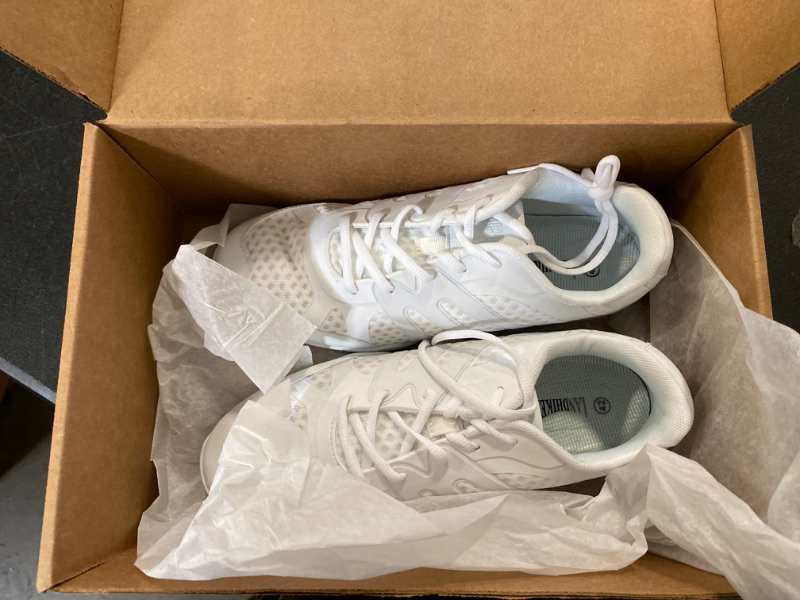 Photo 2 of Size 8.5 White Cheerleading Shoes Girls Youth White Competition Cheerleading Gear Dance Shoe Sports Tennis Training Athletic Flats Breathable Soft Comfortable