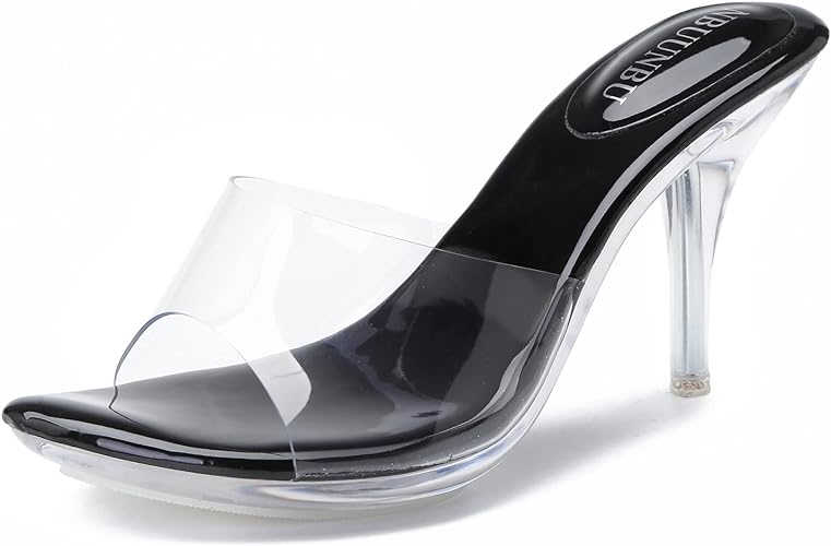 Photo 1 of Size 9.5 NBUUNBU Silver Clear Heels For Women Dress Shoes Transparent Strap Sexy Stilletos Heels Open Toe High Silver Heeled Sandals Pump Mules