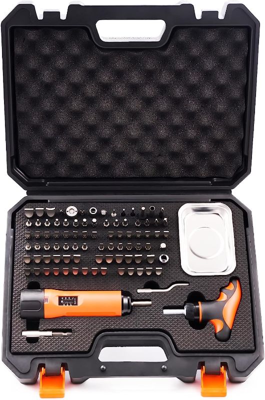 Photo 1 of KNINE OUTDOORS Precision 1/4" Torque Screwdriver Set Adjustable from 10 to 70 In-Lbs Engineering Repair Kit Maintenance Tools with T-BAR Ratchet Screwdriver, Set of 92 pieces