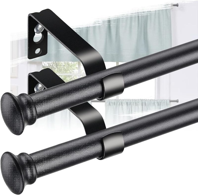 Photo 1 of 28-50 Inch Heavy Duty Black Curtain Rod Set - 2 Pack Cafe Rods With Brackets for Windows, Doors, Kitchen, Bathroom