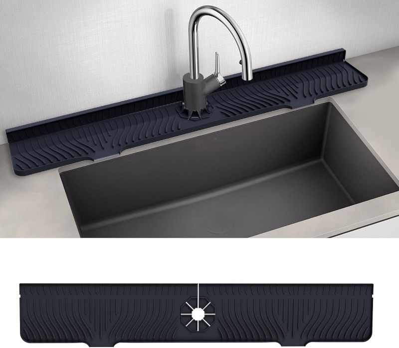 Photo 1 of 33inch Kitchen Sink Splash Guard Mat,Silicone Material Protects Faucet Handle from Dripping Water,Faucet Mat Splash Catcher,Multipurpose for Kitchen Sink, Bathroom, Sink Sponge Holder