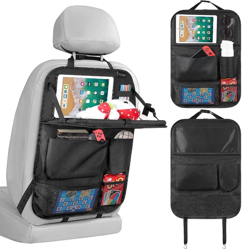 Photo 1 of  Car Backseat Organizer with Tablet Holder,6 Storage Pockets Car Storage Organizer with Foldable Food Tray,Car Seat Back Protectors Kick Mats Travel Accessories-Black