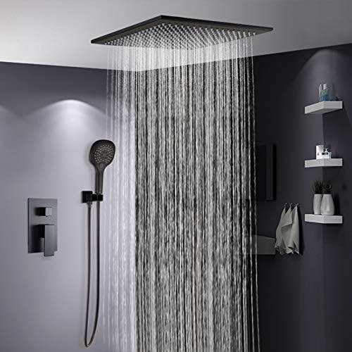 Photo 1 of Contemporary 2-Function Rain Shower Head LED Ceiling Mounted Rainfall Square Shower Head Stainless Steel Overhead Rainfall Massage LED Top Sprayer Matte Black