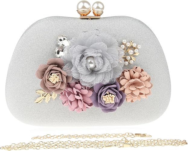 Photo 1 of Evening Bag for Women, Flower Wedding Evening Clutch Purse Satin Floral Clutch Bag